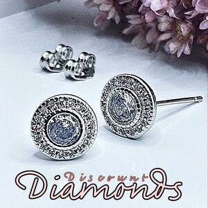 Clear White Halo & Clear White Baguette Diamond Earrings 925 Silver